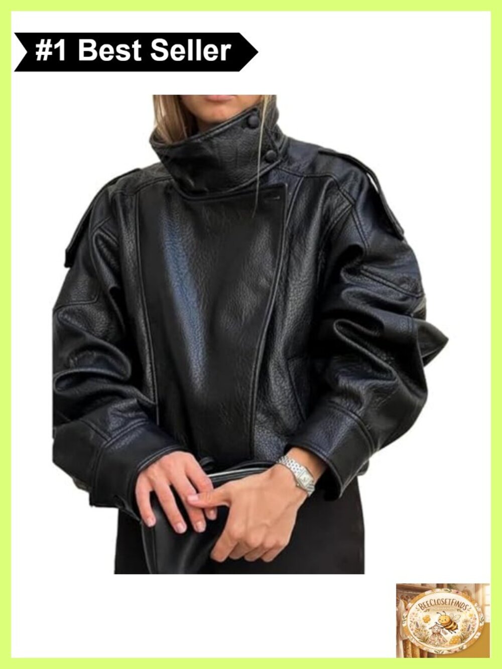 Faux Leather Jacket Women Funnel Neck Oversized Winter Coat